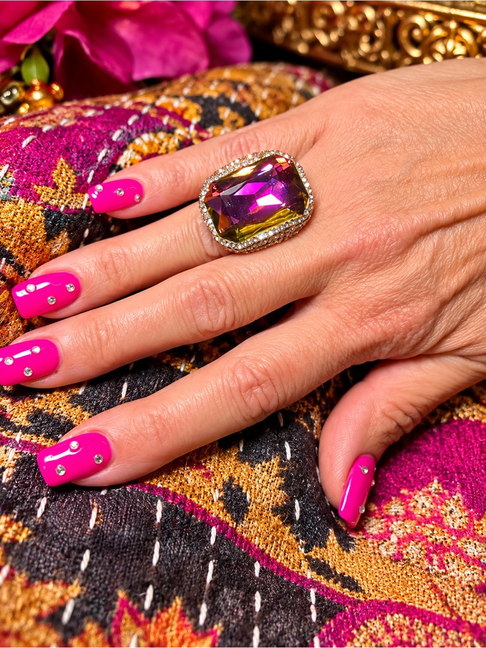 Burning Ember Rhinestone Statement Ring